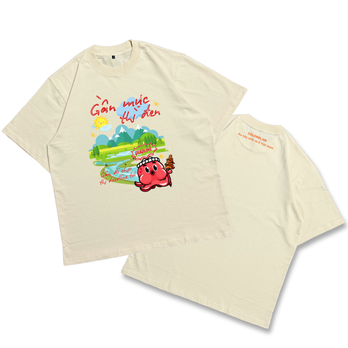 DL04 | Áo Thun Oversize Cotton TXEIR – "Con Mực Đi Du lịch" Tee